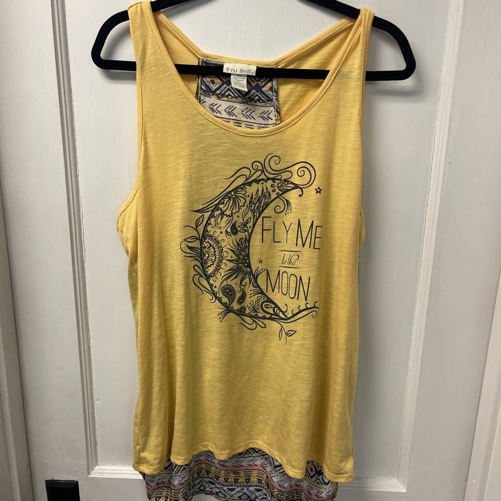 Tru Self XL Women's Yellow Tank Graphic Yellow Relaxed Fit Cute